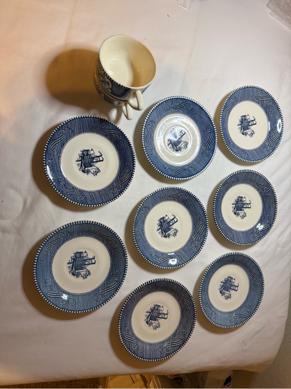 Blue and White Nautical Ceramic Plate and Mug Set - Classic Coastal Dinnerware